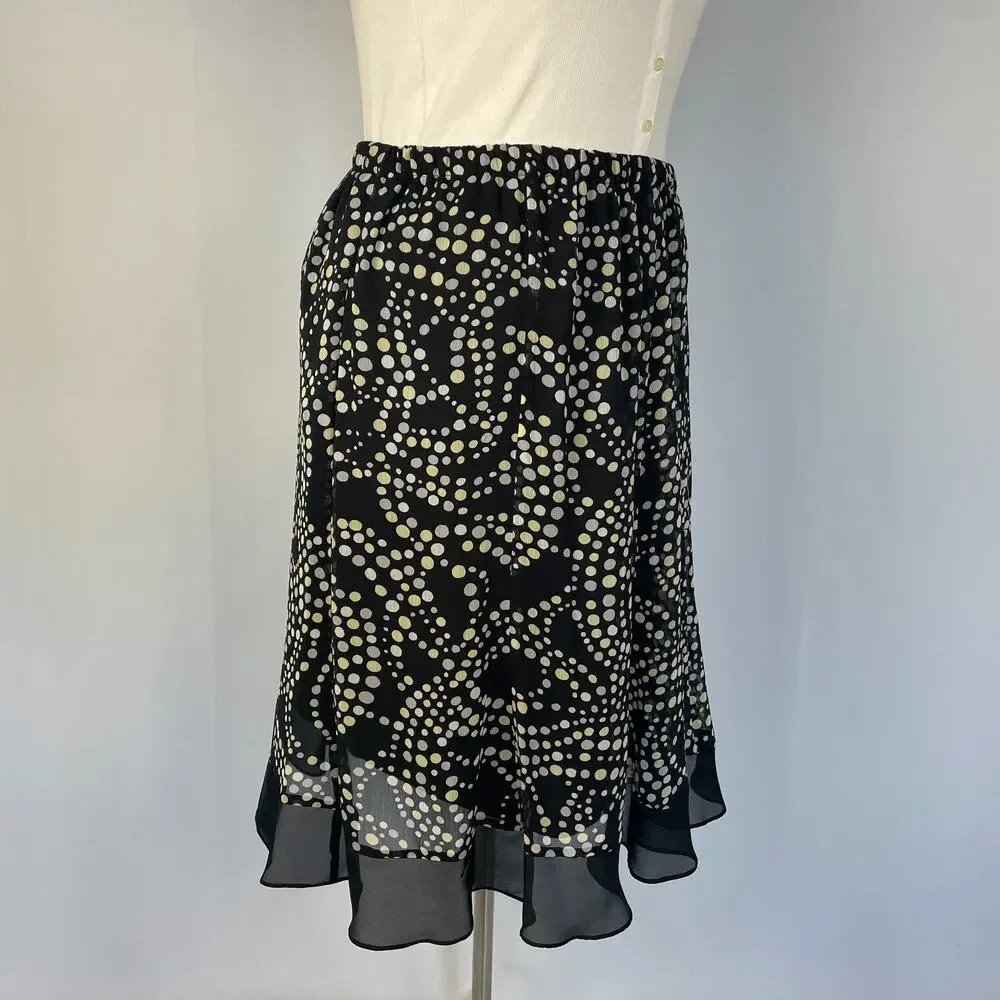 Y2K Skirt Plus Size 24W Black White Polka Dot Chiffon Flowy Pull On Minimal